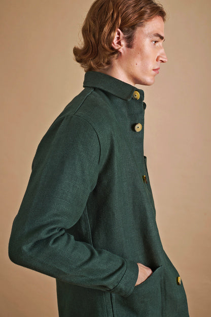 Heavy Linen Railway Jacket Forest Green