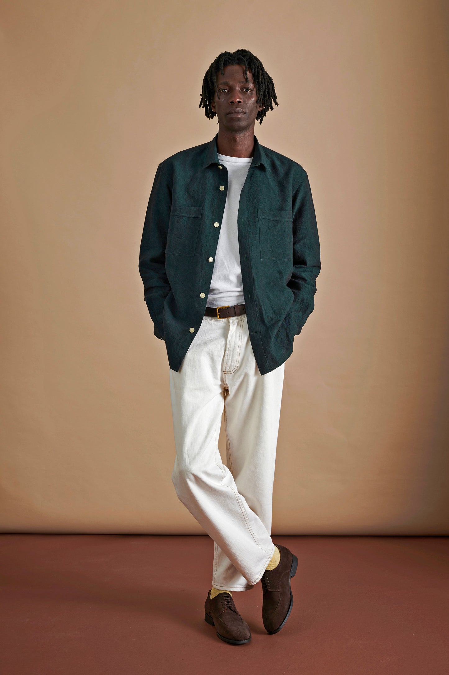 Heavy Linen Utility Overshirt Shirt Deep Green