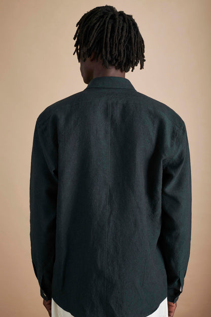 Heavy Linen Utility Overshirt Shirt Deep Green