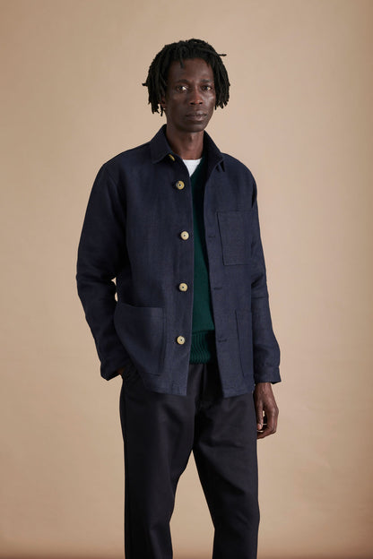 Heavy Linen Railway Jacket Dark Navy