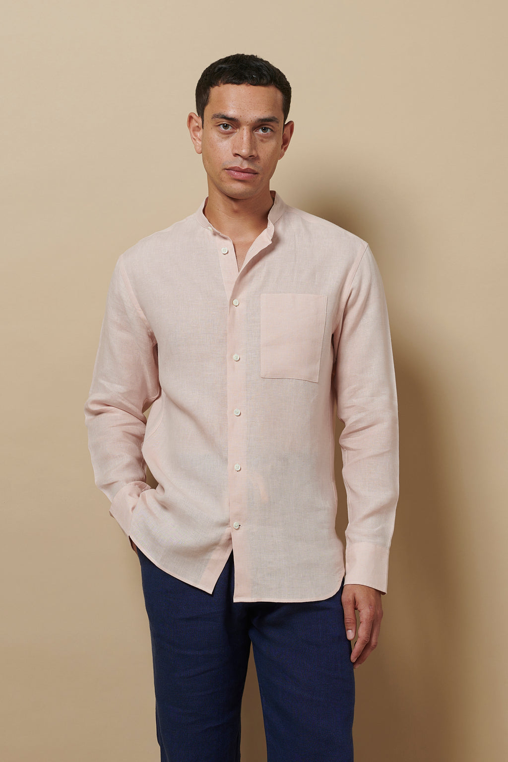 Linen Grandpa Shirt Desert Pink