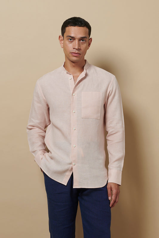 Linen Holiday Grandpa Shirt Desert Pink