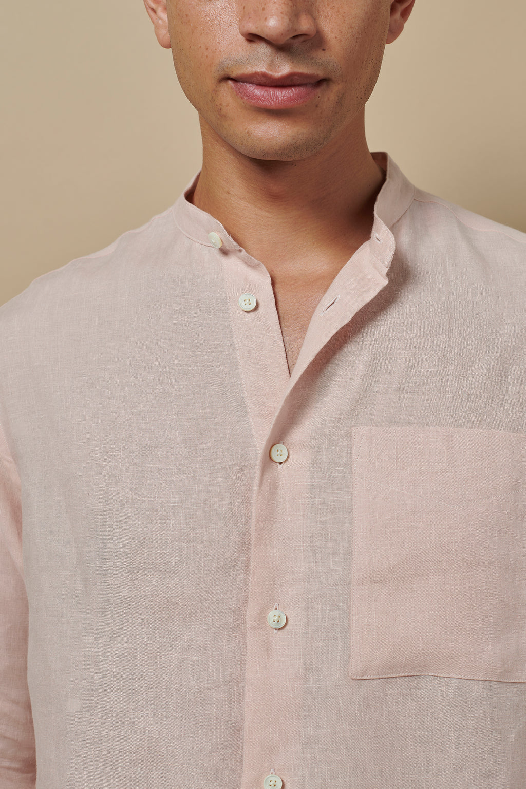 Linen Grandpa Shirt Desert Pink