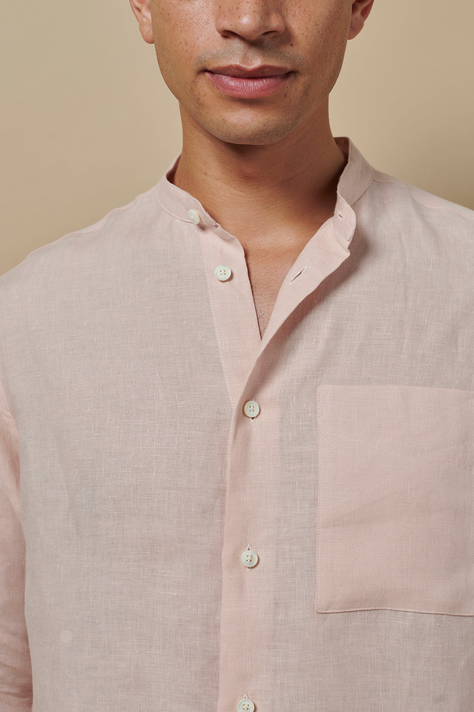 Linen Grandpa Shirt Desert Pink