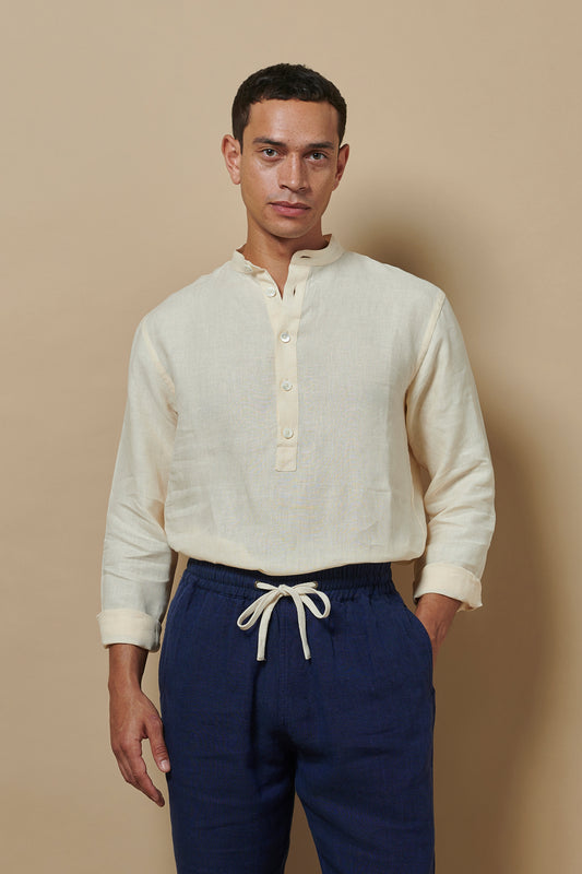 Linen Collarless Smock Cream