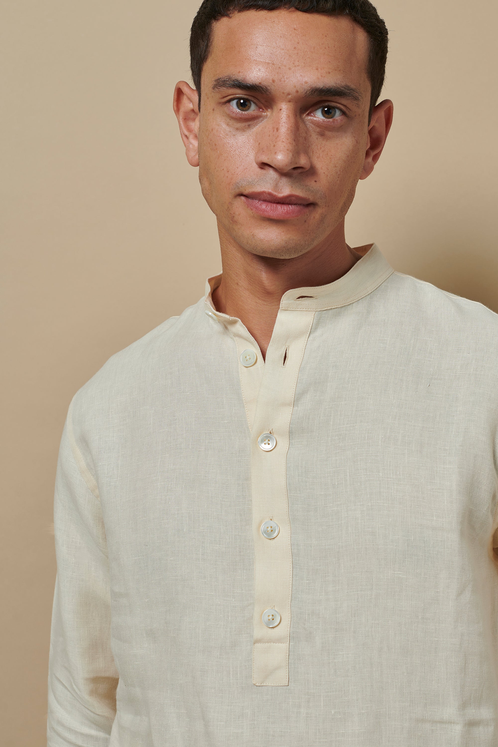 Linen Collarless Smock Cream