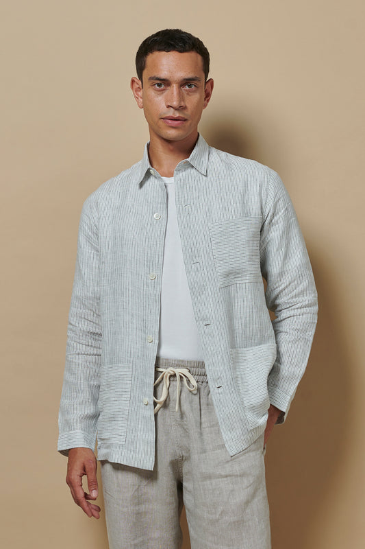 Linen Beach Jacket Sea Stripe