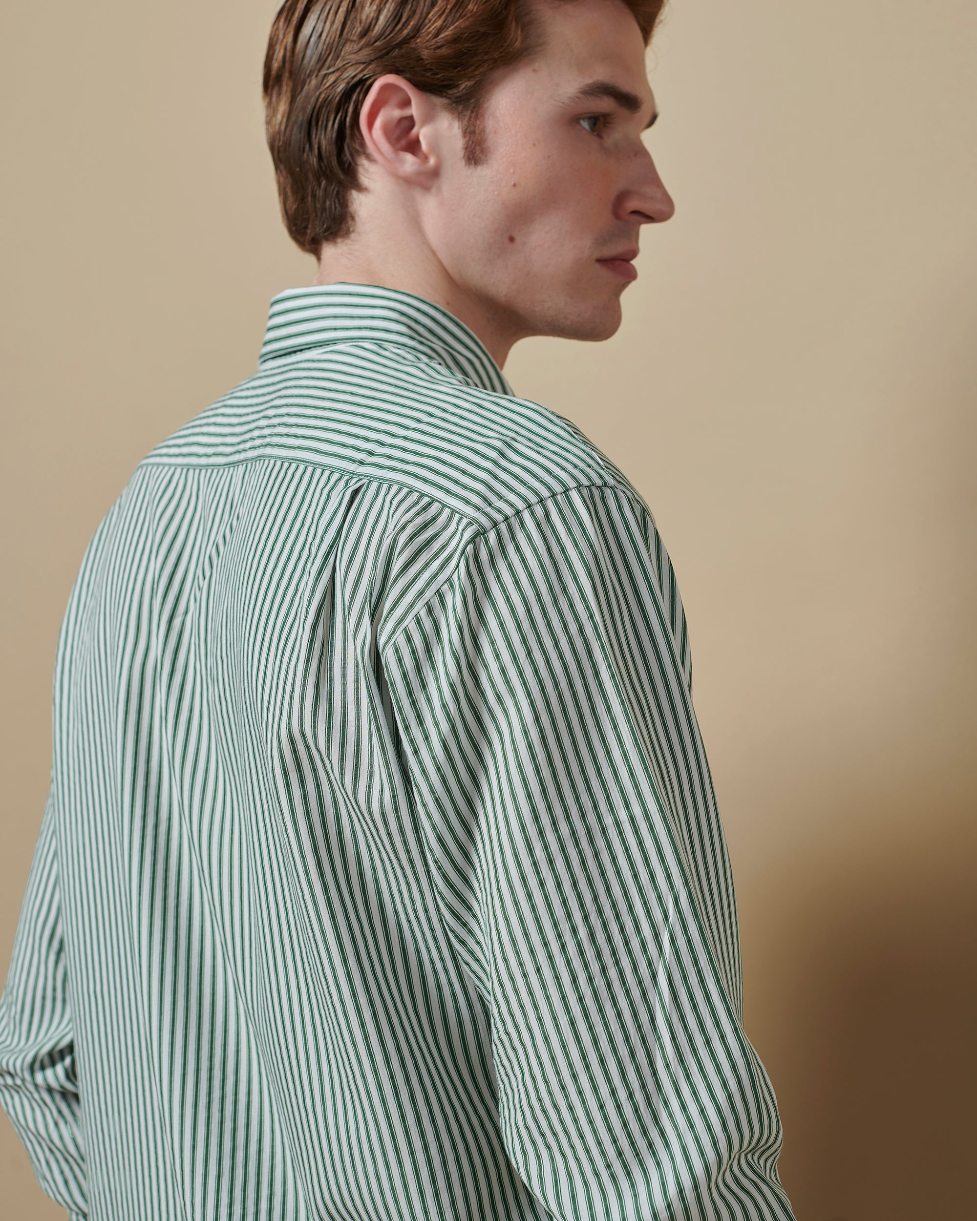 Tencel Button Down Signature Shirt Green Stripe