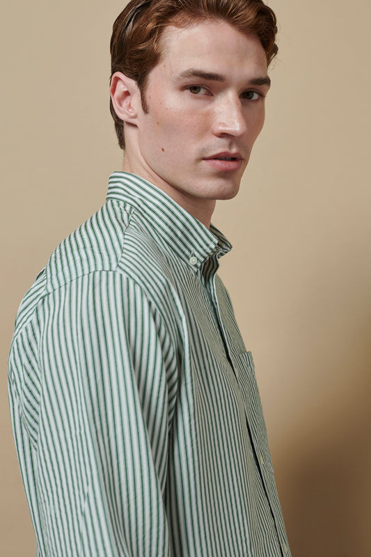 Tencel Button Down Signature Shirt Green Stripe