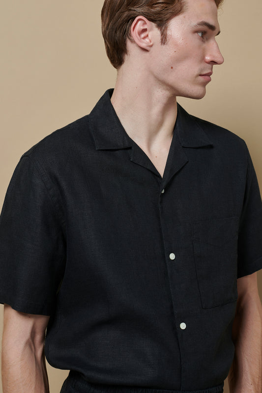 Linen Cuban Shirt Washed Black