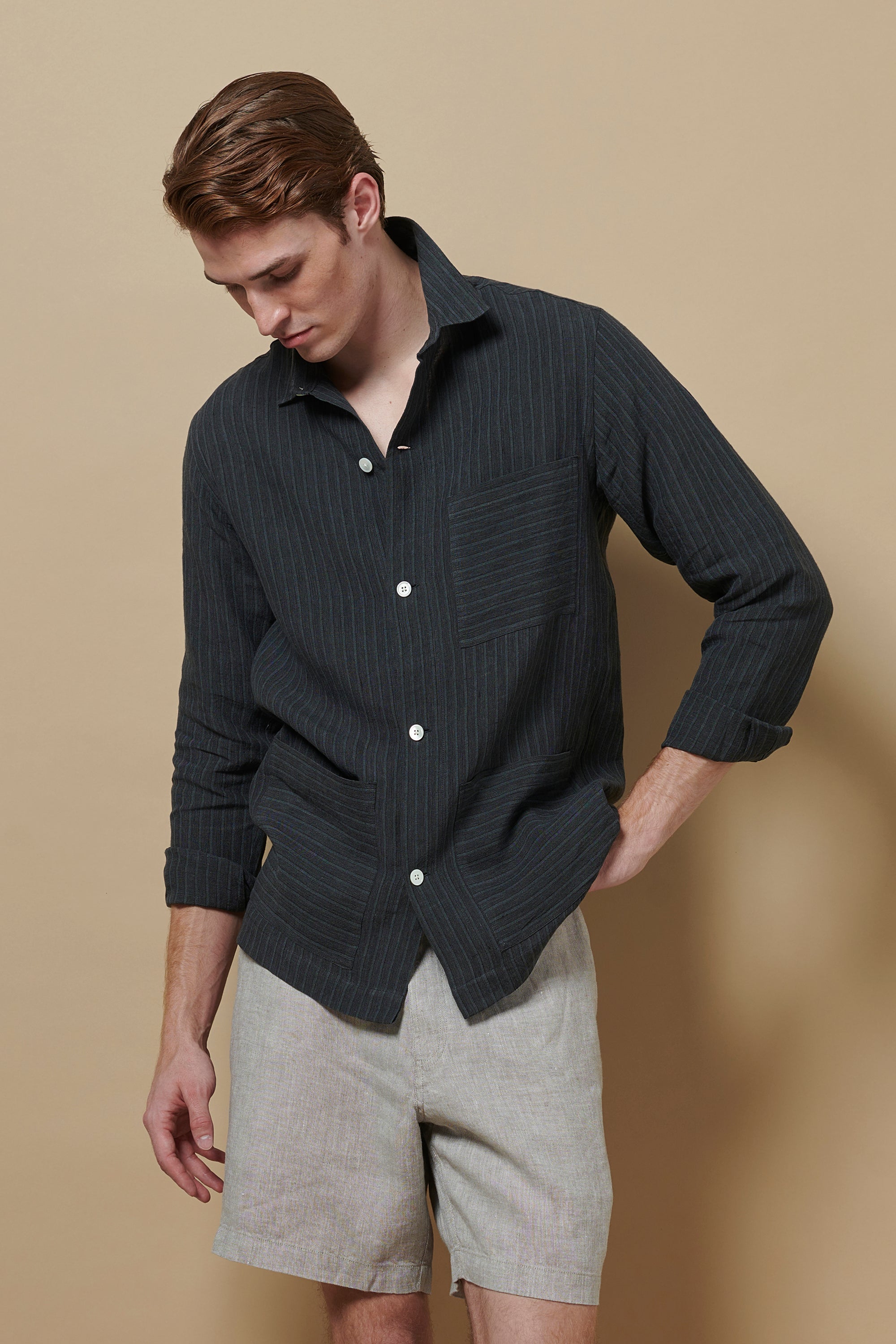 Linen Beach Jacket Rocky Blue
