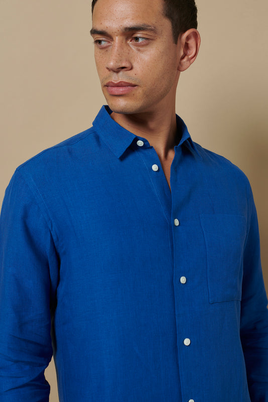 Linen Holiday Signature Shirt French Blue