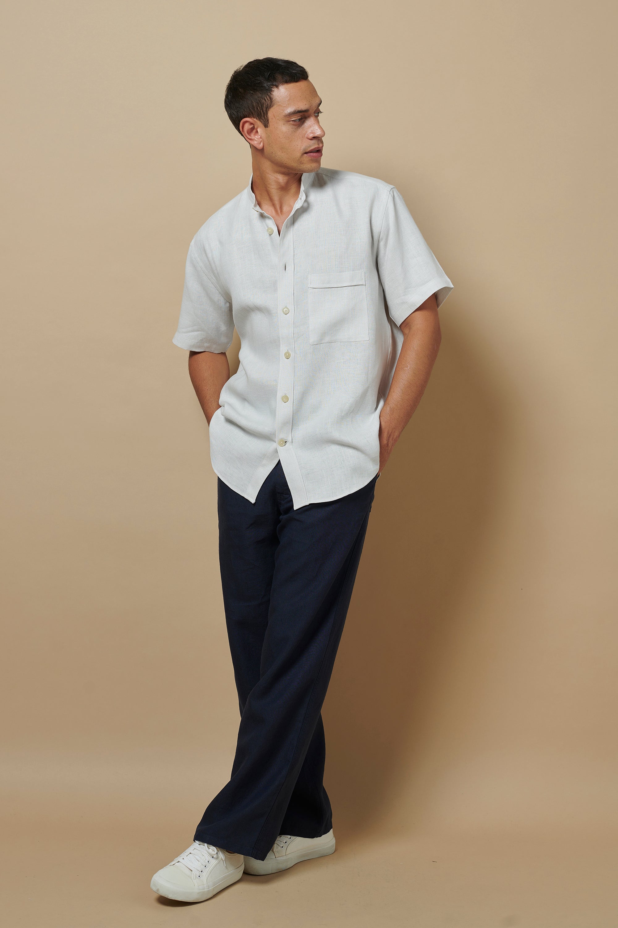 Linen Short Sleeve Utility Grandpa Parchment