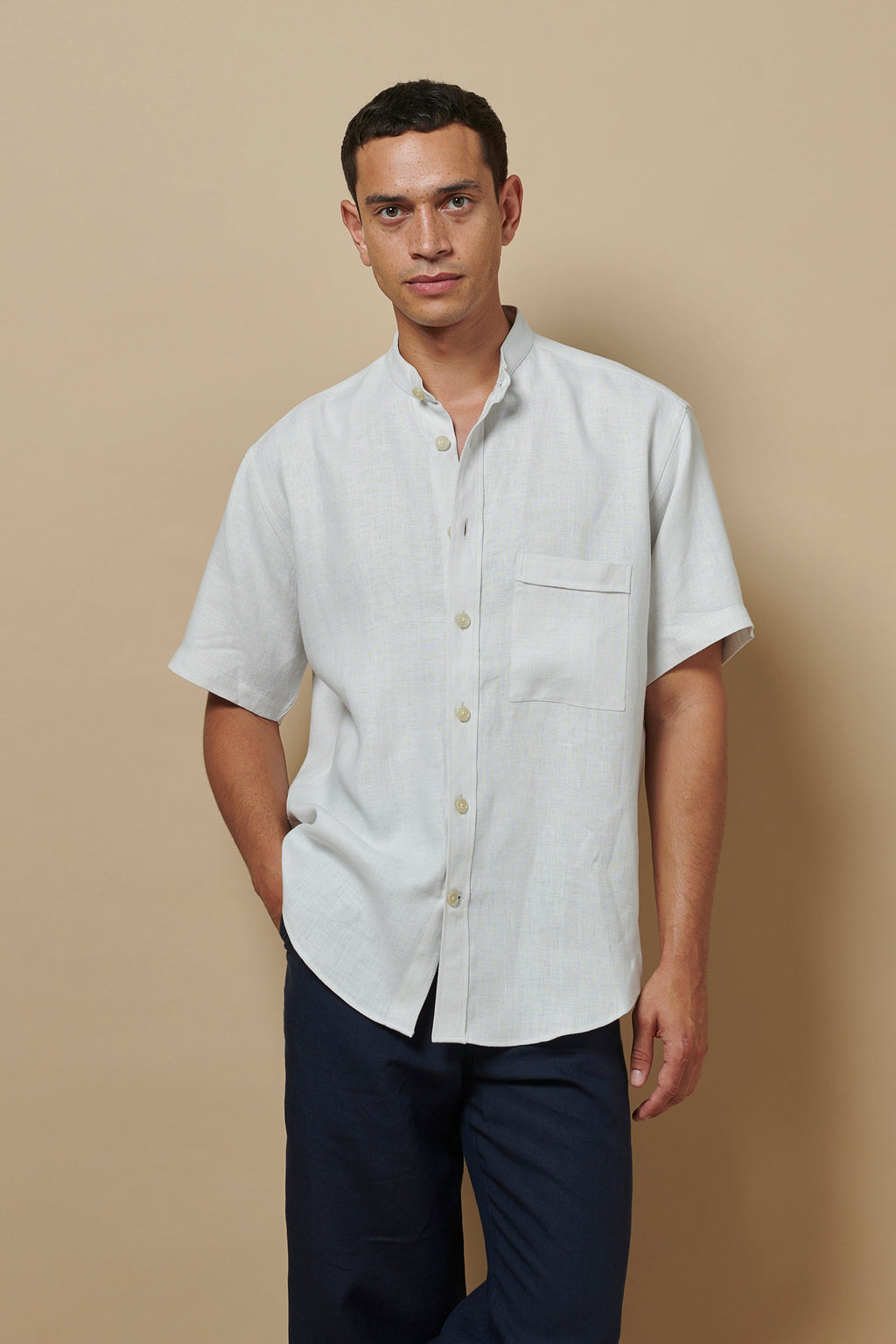 Linen Short Sleeve Utility Grandpa Parchment