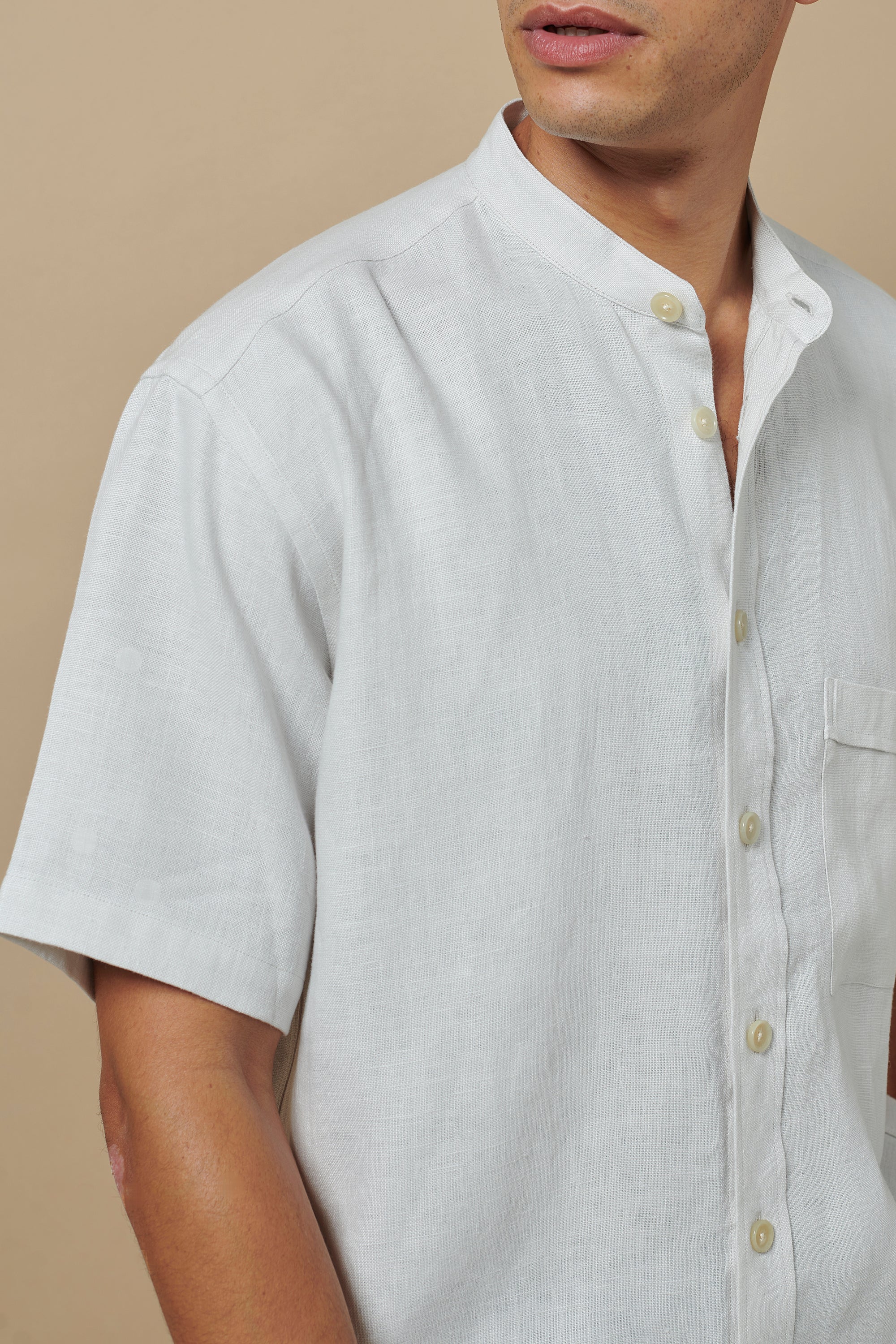 Linen Short Sleeve Utility Grandpa Parchment