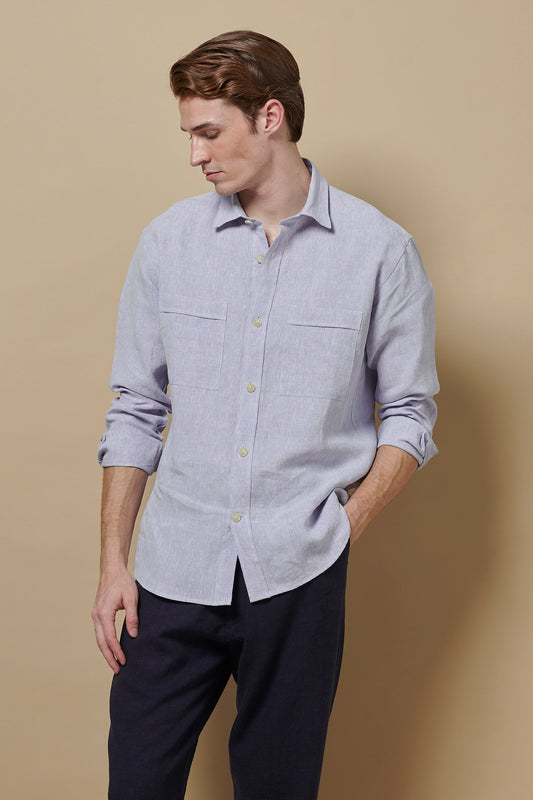 Linen Long Sleeve Utility Overshirt Thistle