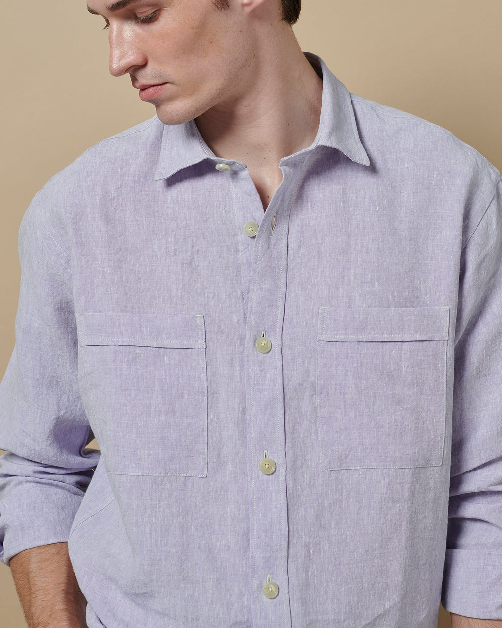 Linen Long Sleeve Utility Overshirt Thistle