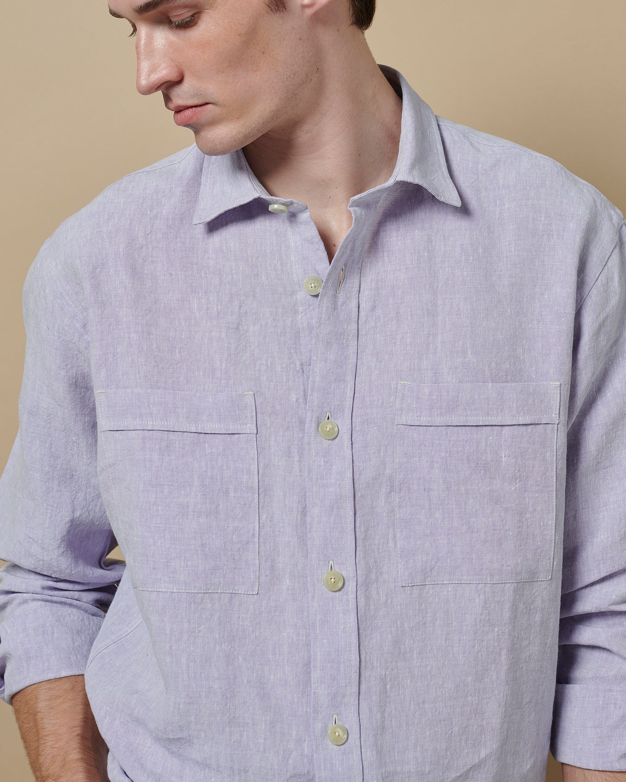 Linen Long Sleeve Utility Overshirt Thistle