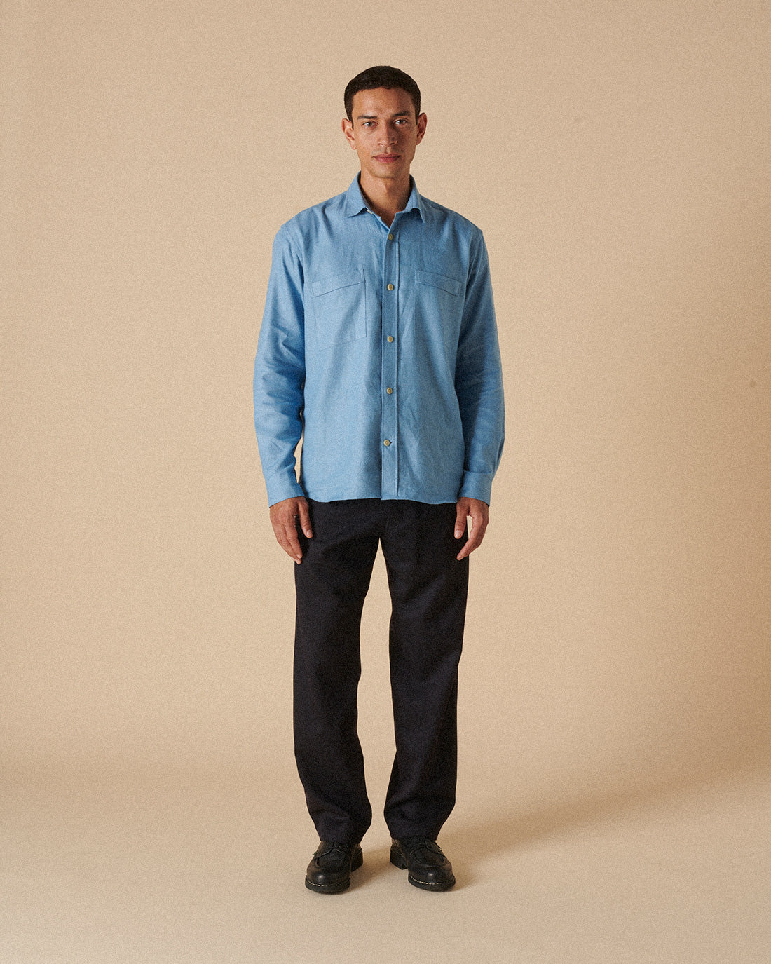 Heavy Linen Utility Overshirt Brushed Blue