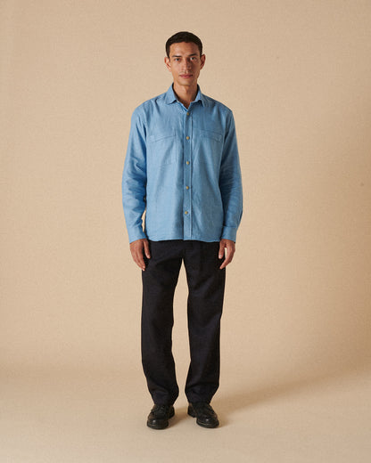 Heavy Linen Utility Overshirt Brushed Blue