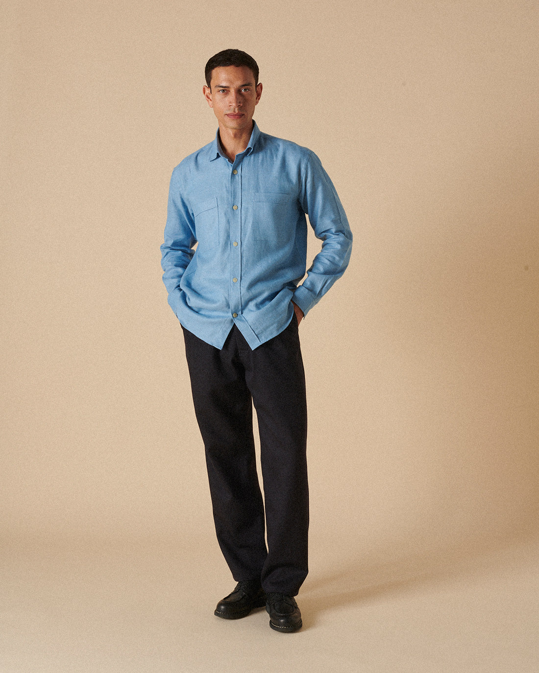 Heavy Linen Utility Overshirt Brushed Blue