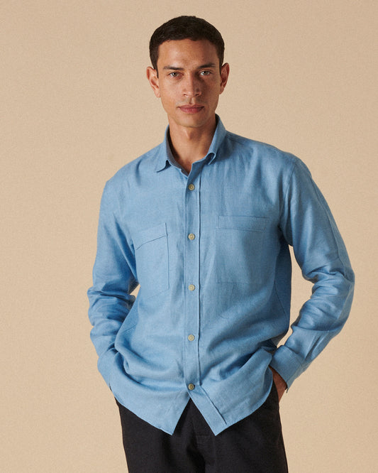 Heavy Linen Utility Overshirt Brushed Blue