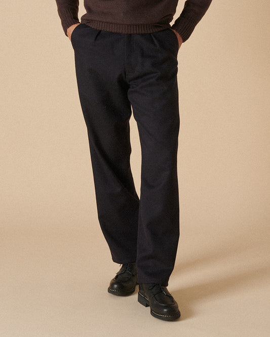 Twill Wool Straight Legs Navy