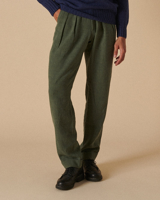 Double Pleated Trouser Dusty Green