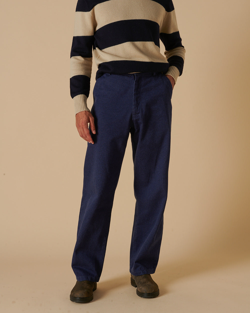 Cotton Drill Wide Leg Trousers Indigo
