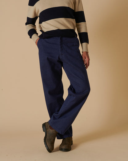 Cotton Drill Wide Leg Trousers Indigo