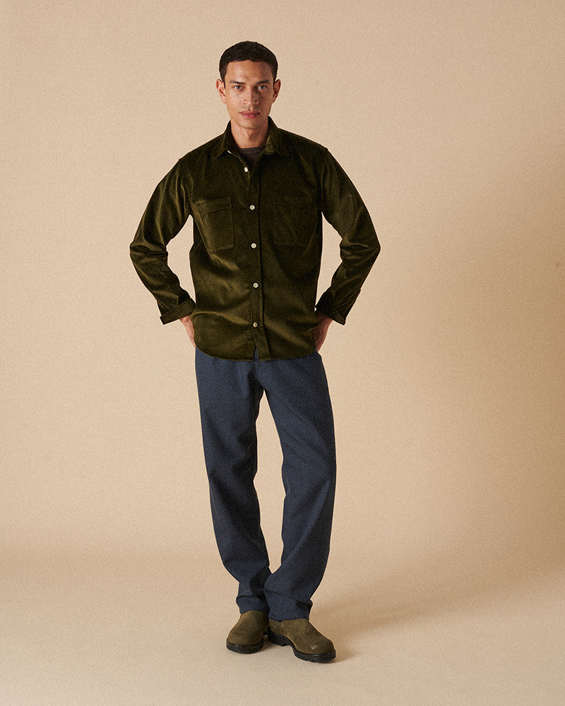 Heavy Corduroy Utility Overshirt Dark Olive