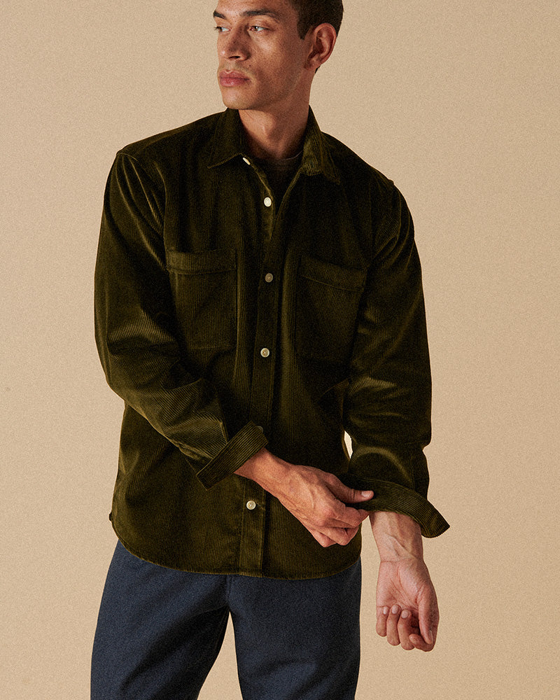 Heavy Corduroy Utility Overshirt Dark Olive