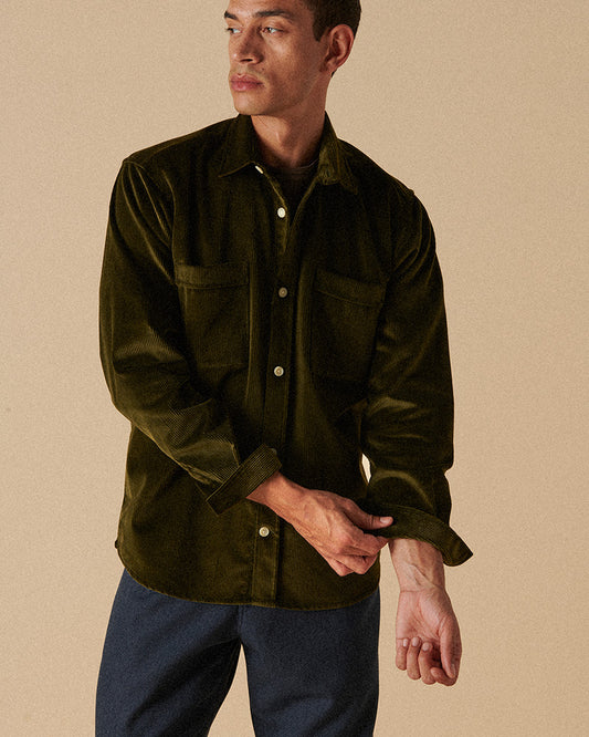 Heavy Corduroy Utility Overshirt Dark Olive