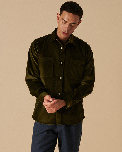Heavy Corduroy Utility Overshirt Dark Olive