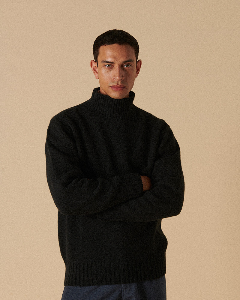 Super Geelong Mock Neck Melange Black