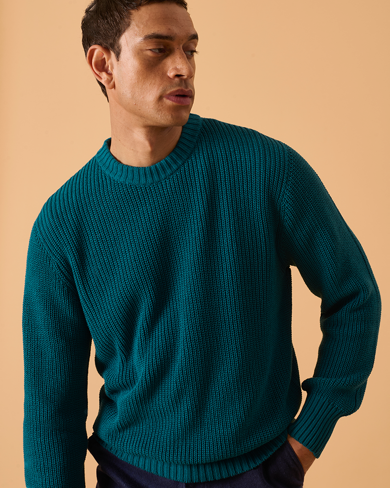 Cotton Fishermans Jumper Deep Teal