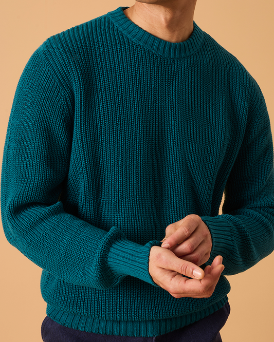 Cotton Fishermans Jumper Deep Teal