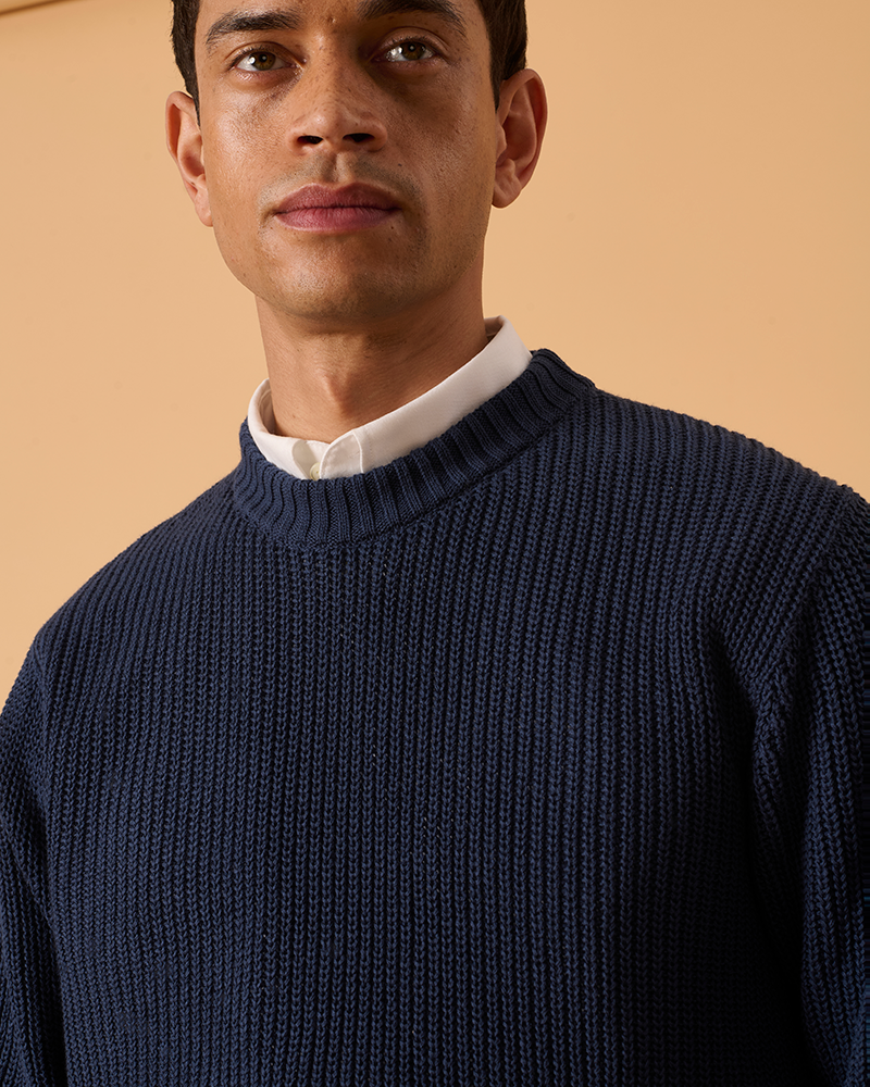 Cotton Fishermans Jumper Maine Blue