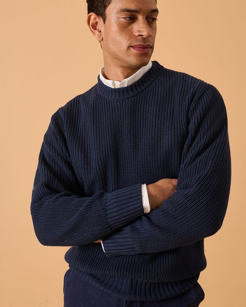 Cotton Fishermans Jumper Maine Blue