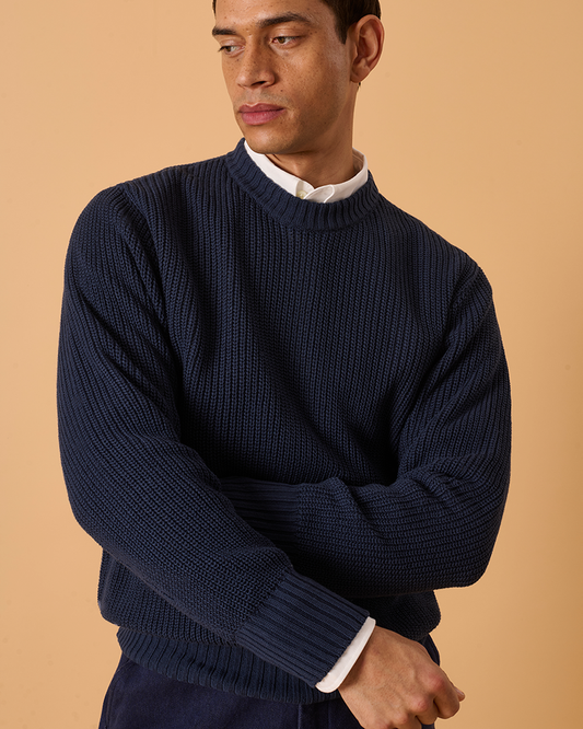 Cotton Fishermans Jumper Maine Blue
