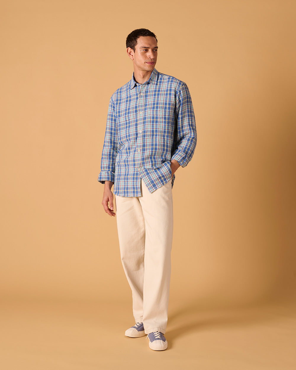 Linen Utility Overshirt Madras Check
