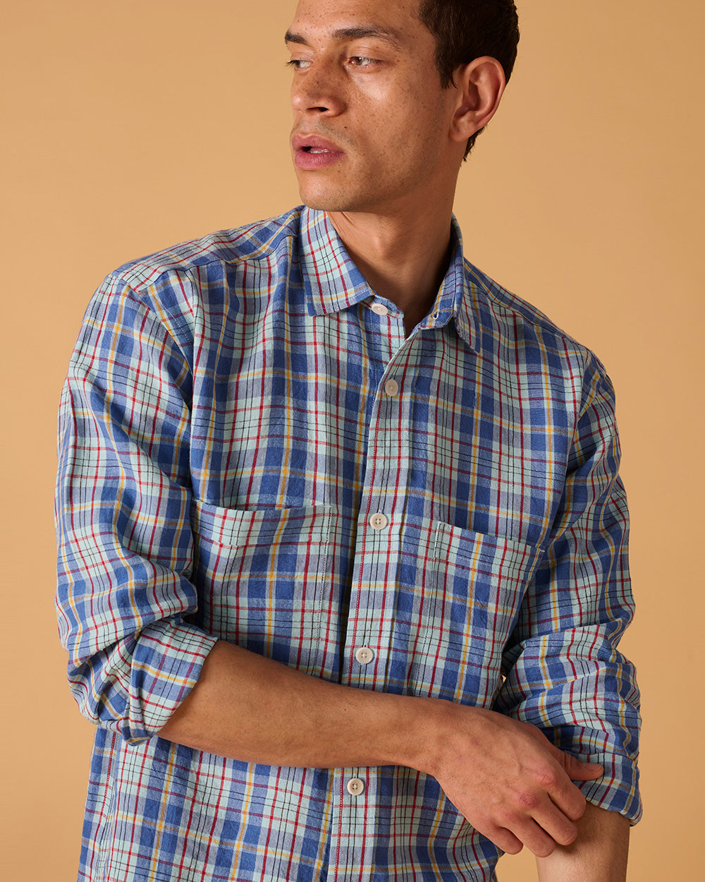 Linen Utility Overshirt Madras Check