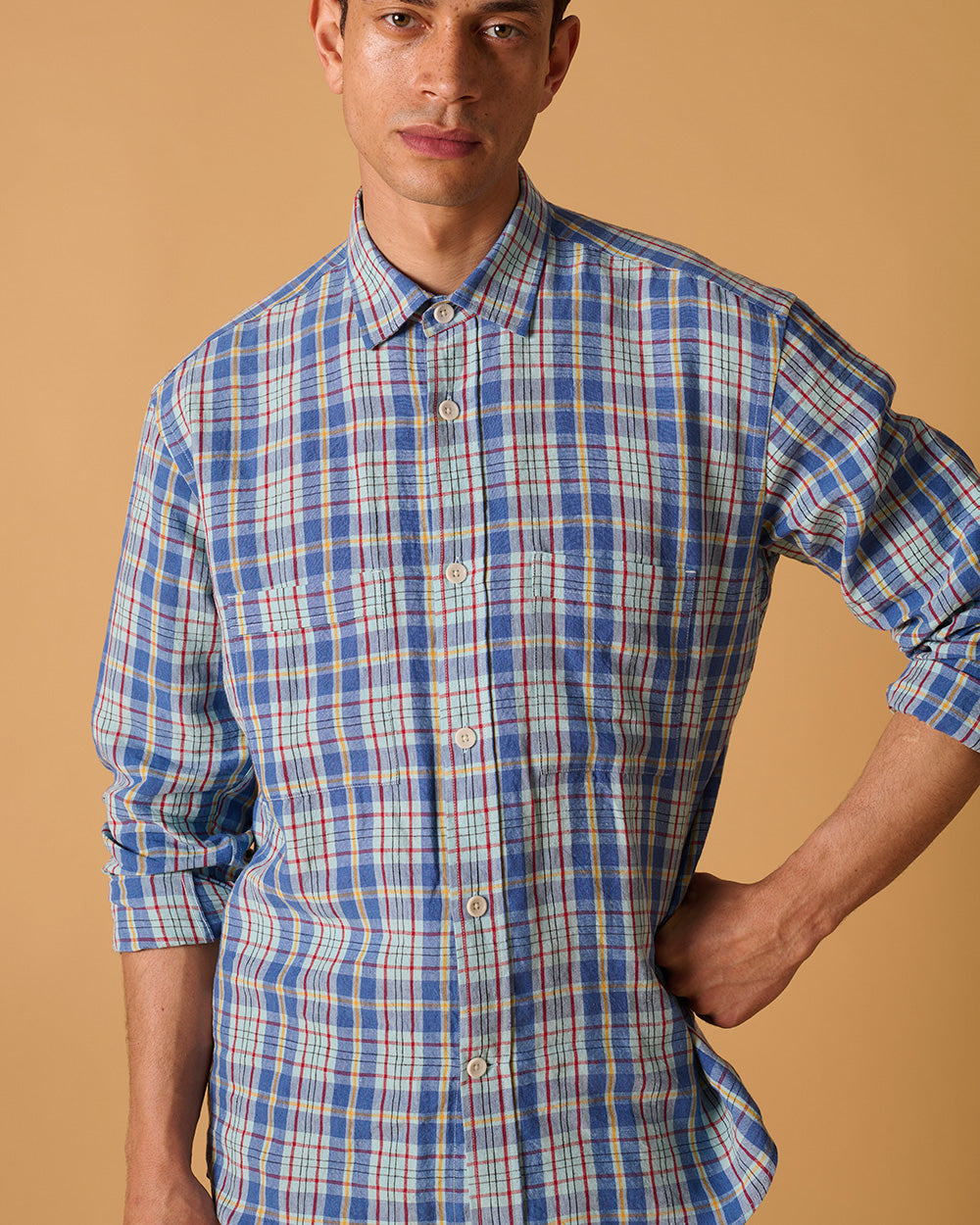 Linen Utility Overshirt Madras Check