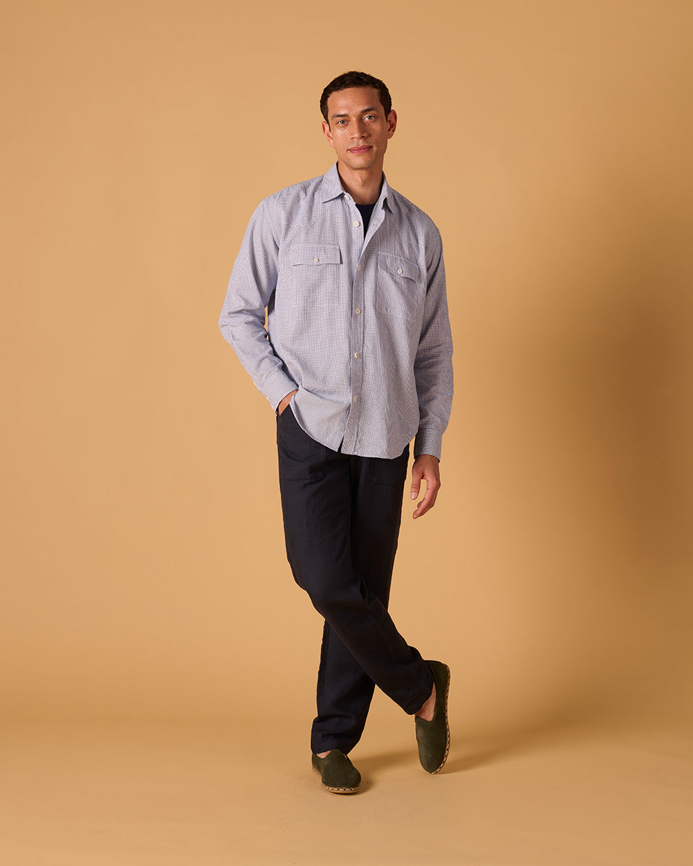 Western Shirt Classic Blue Pin Check