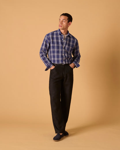 Heavy Linen Long Sleeve Utility Overshirt Bevington Check