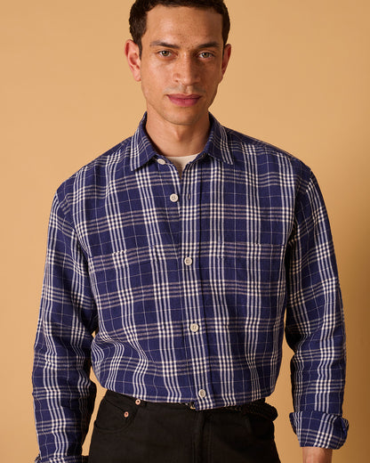 Heavy Linen Long Sleeve Utility Overshirt Bevington Check