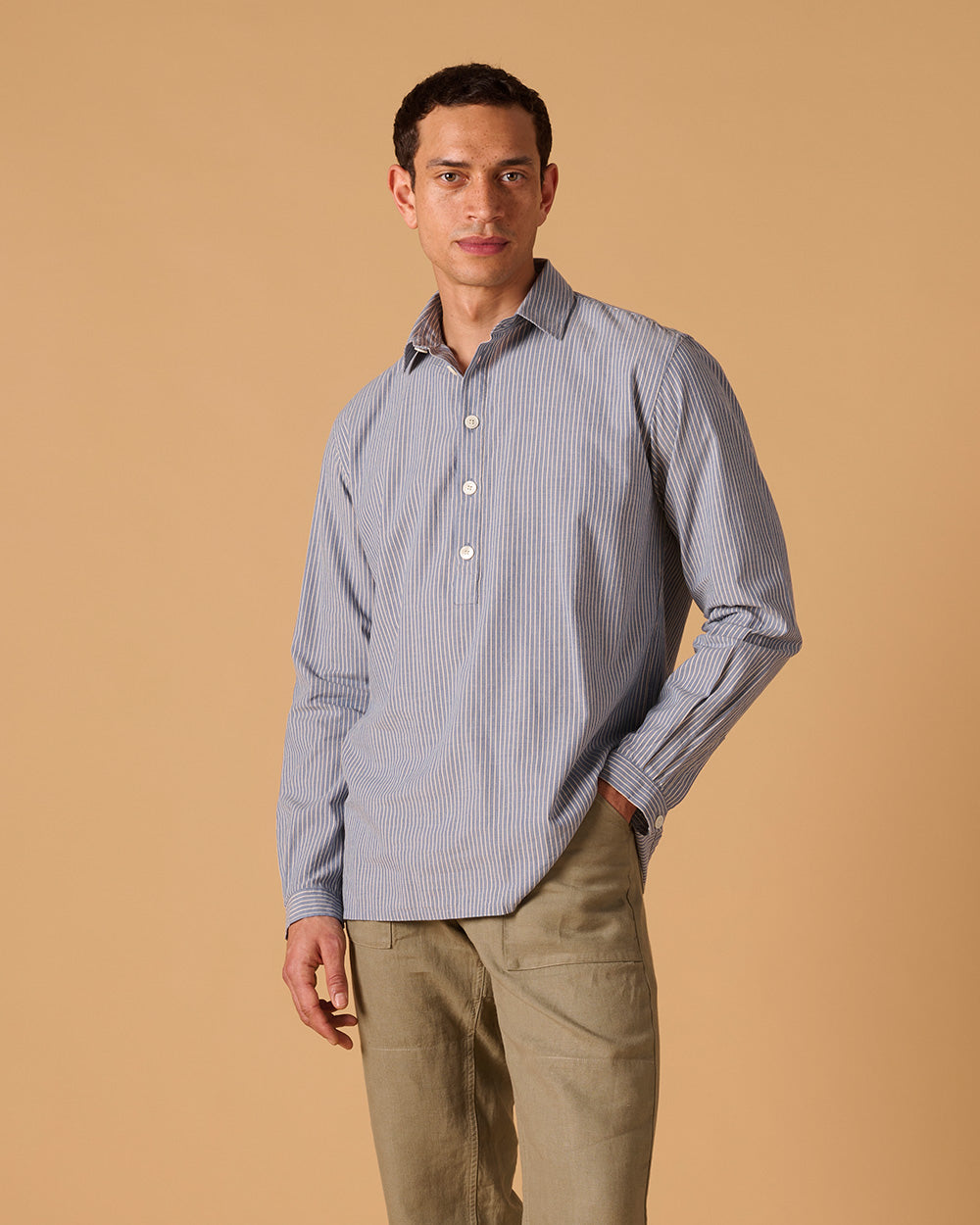 Organic Cotton Long Sleeve Smock Dobby Stripe