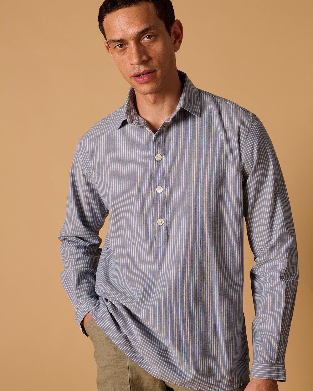 Organic Cotton Long Sleeve Smock Dobby Stripe