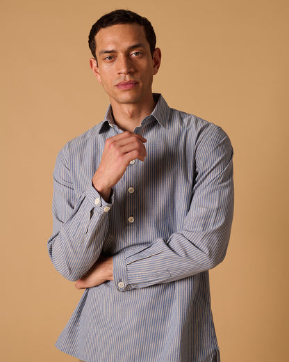 Organic Cotton Long Sleeve Smock Dobby Stripe