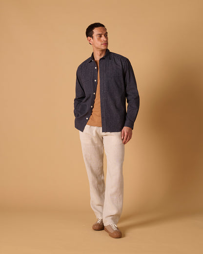 Cotton/Silk Long Sleeve Utility Overshirt Noil Denim